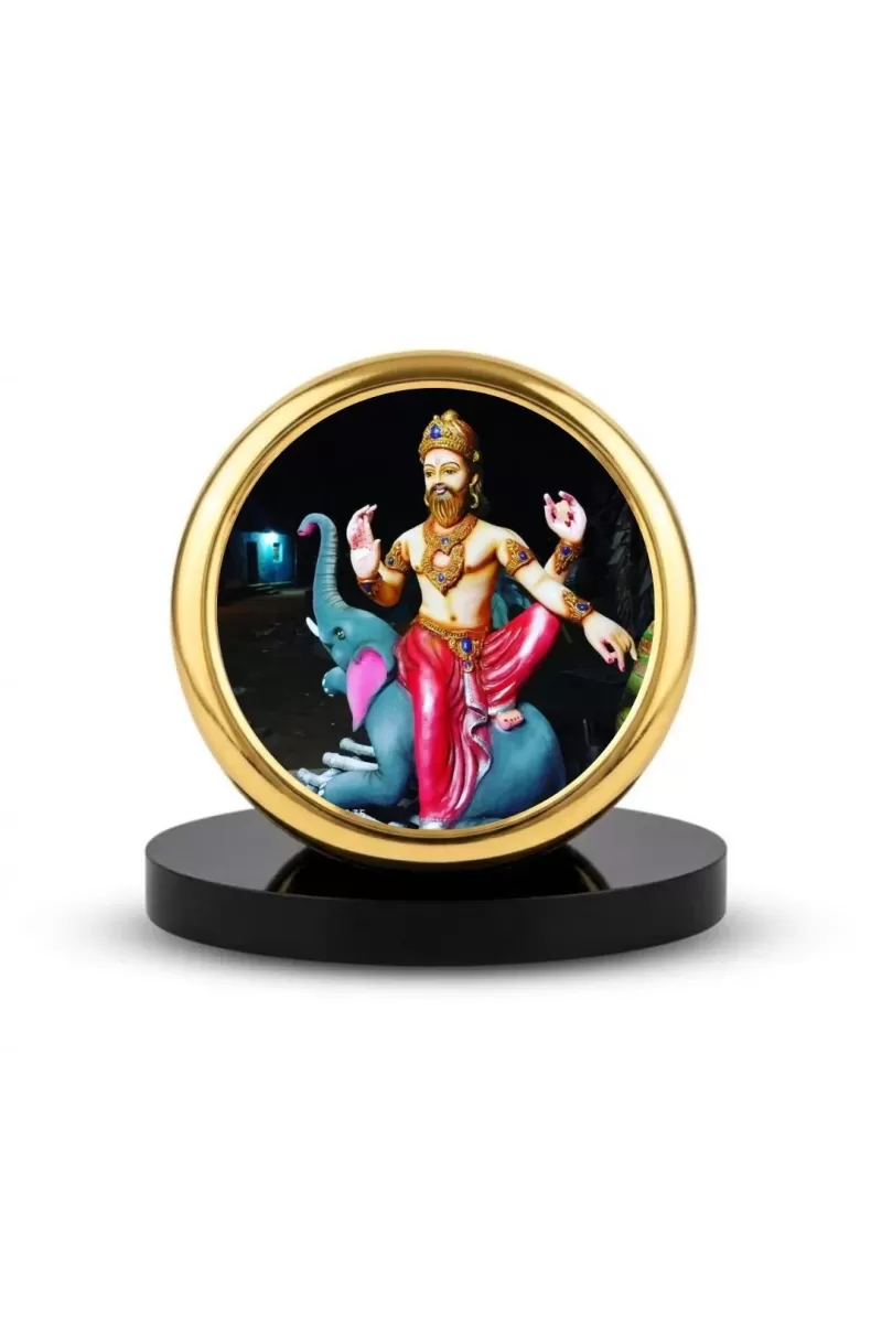Car Dashboard/Table Top Lord Vishwakarma Metal Golden Photo Stand  2x2 Inches, Compact & Stylish Spiritual Display For Car, Home & Office (Pack Of 1) (F24714)