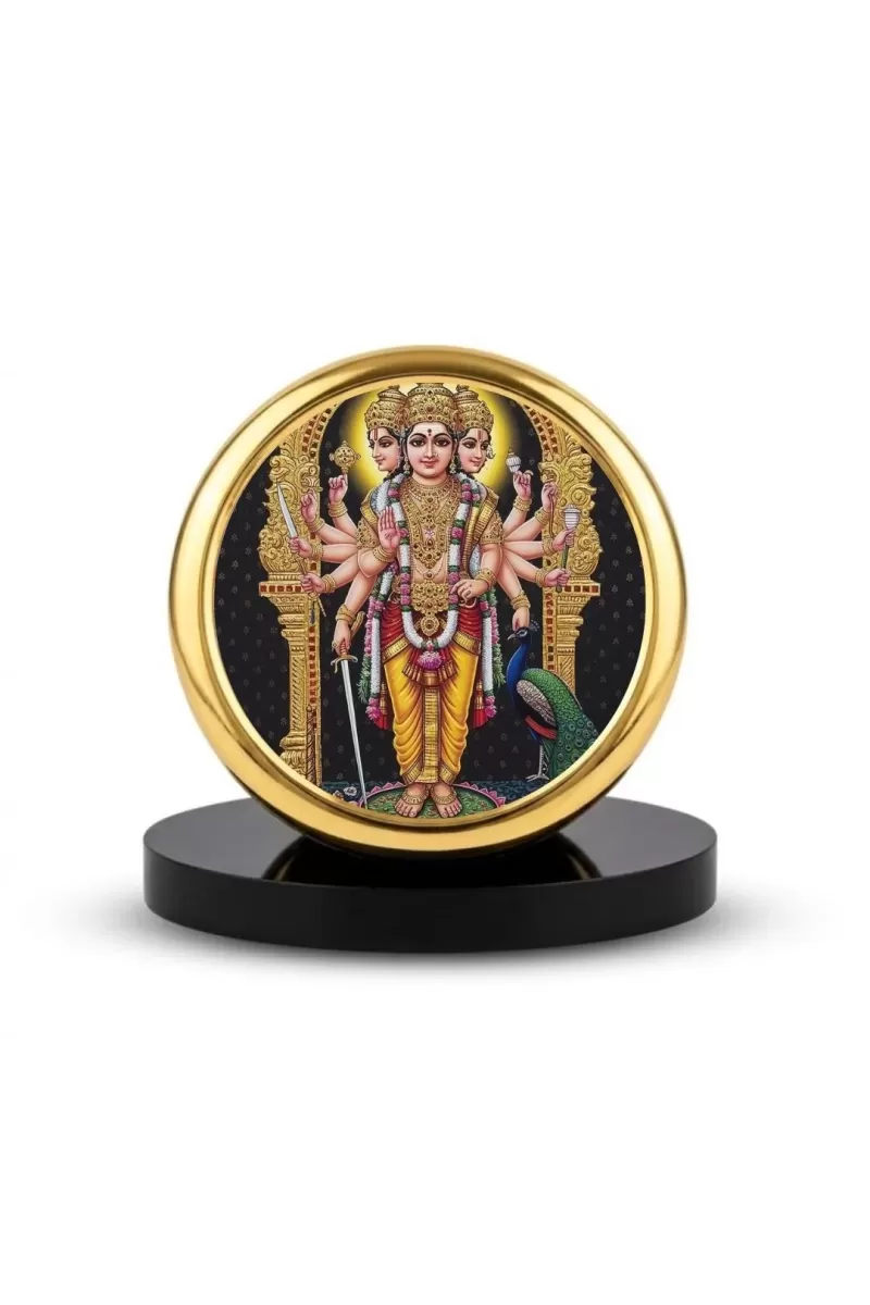 Car Dashboard/Table Top  Lord Murugan Metal Golden Photo Stand  2x2 Inches, Compact & Stylish Spiritual Display For Car, Home & Office (Pack Of 1) (F24716)