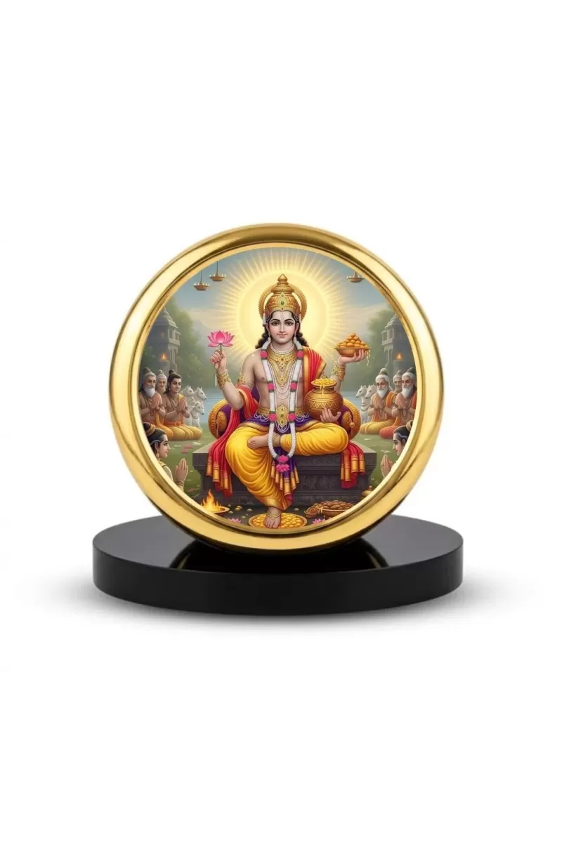 Car Dashboard/Table Top Lord Kubera Metal Golden Photo Stand  2x2 Inches, Compact & Stylish Spiritual Display For Car, Home & Office (Pack Of 1) (F24719)