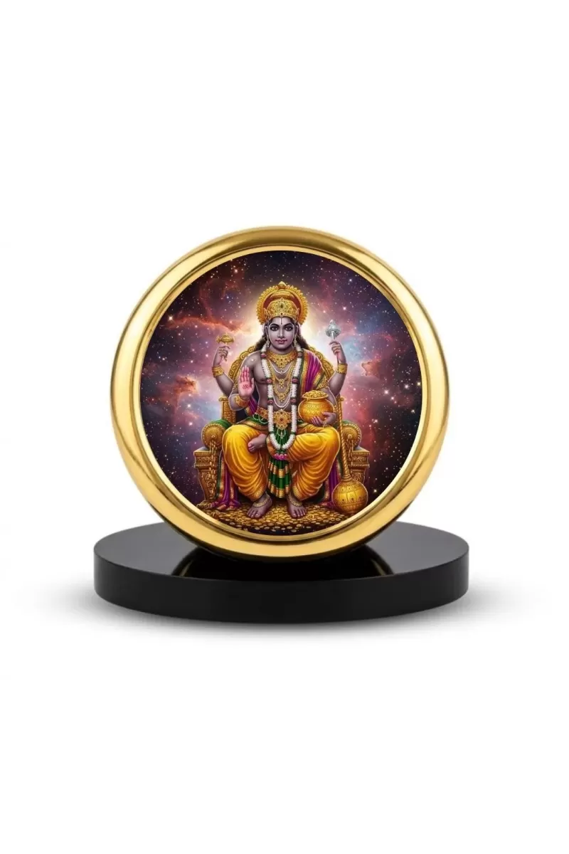 Car Dashboard/Table Top Lord Kubera Metal Golden Photo Stand  2x2 Inches, Compact & Stylish Spiritual Display For Car, Home & Office (Pack Of 1) (F24718)