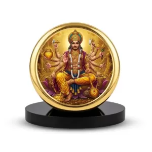 Car Dashboard/Table Top Lord Kubera Metal Golden Photo Stand  2x2 Inches, Compact & Stylish Spiritual Display For Car, Home & Office (Pack Of 1) (F24720)