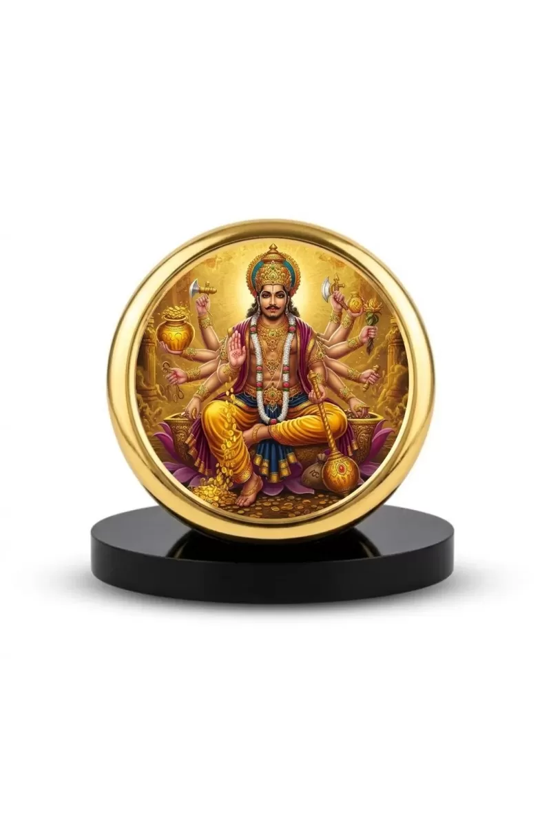 Car Dashboard/Table Top Lord Kubera Metal Golden Photo Stand  2x2 Inches, Compact & Stylish Spiritual Display For Car, Home & Office (Pack Of 1) (F24720)
