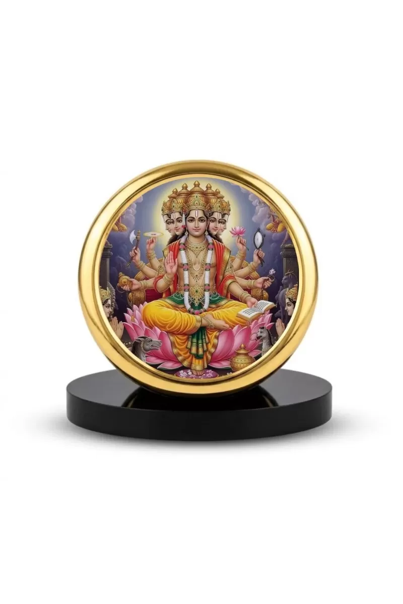 Car Dashboard/Table Top Lord Brahma Metal Golden Photo Stand  2x2 Inches, Compact & Stylish Spiritual Display For Car, Home & Office (Pack Of 1) (F24721)