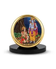 Car Dashboard/Table Top  Lord Rama And Lord Hanuman Metal Golden Photo Stand  2x2 Inches, Compact & Stylish Spiritual Display For Car, Home & Office (Pack Of 1) (F24723)