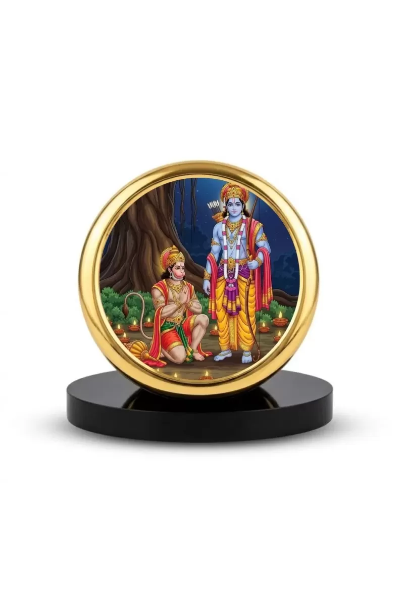 Car Dashboard/Table Top  Lord Rama And Lord Hanuman Metal Golden Photo Stand  2x2 Inches, Compact & Stylish Spiritual Display For Car, Home & Office (Pack Of 1) (F24723)