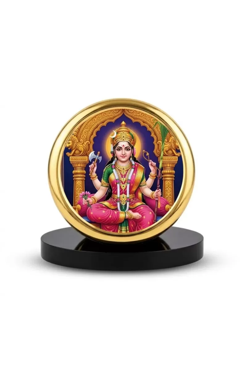 Car Dashboard/Table Top Goddess Lalita Tripura Sundari Metal Golden Photo Stand  2x2 Inches, Compact & Stylish Spiritual Display For Car, Home & Office (Pack Of 1) (F24724)