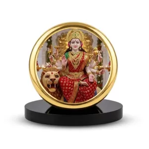 Car Dashboard/Table Top Goddess Durga Metal Golden Photo Stand 2x2 Inches, Compact & Stylish Spiritual Display For Car, Home & Office (Pack Of 1) (F24725) Car Dashboard/Table Top Goddess Durga Metal Golden Photo Stand 2x2 Inches, Compact & Stylish Spiritual Display For Car, Home & Office (Pack Of 1) (F24725)