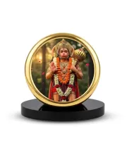 Car Dashboard/Table Top  Lord Hanuman Metal Golden Photo Stand  2x2 Inches, Compact & Stylish Spiritual Display For Car, Home & Office (Pack Of 1) (F24726)