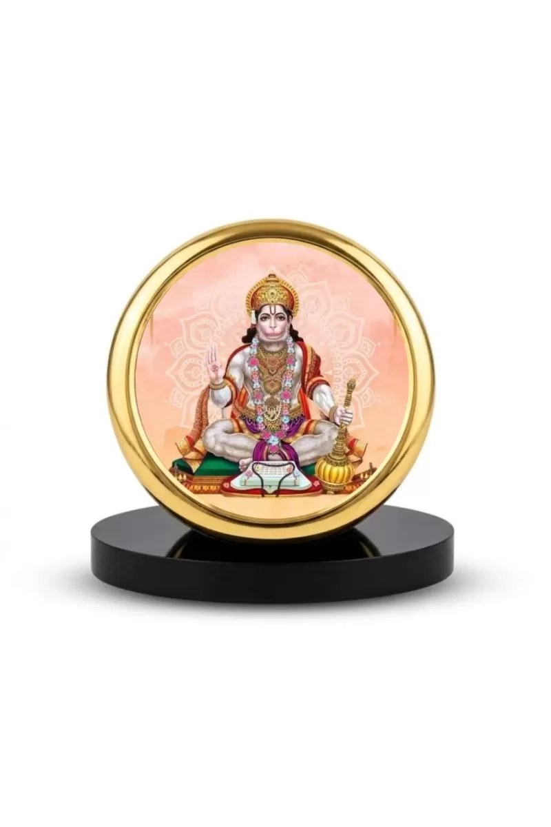 Car Dashboard/Table Top  Lord Hanuman Metal Golden Photo Stand  2x2 Inches, Compact & Stylish Spiritual Display For Car, Home & Office (Pack Of 1) (F24727)