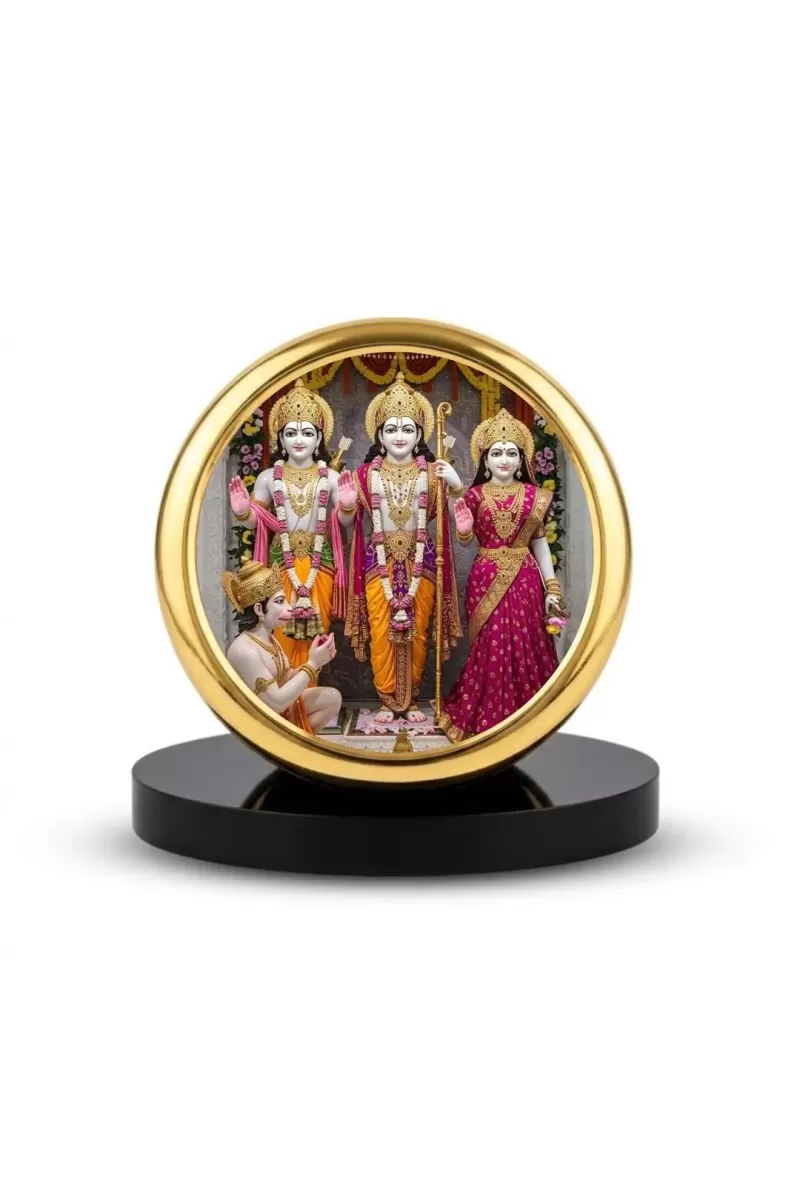 Car Dashboard/Table Top  Lord Rama, Goddess Sita, Lakshmana, And Hanuman Metal Golden Photo Stand  2x2 Inches, Compact & Stylish Spiritual Display For Car, Home & Office (Pack Of 1) (F24728)