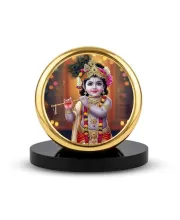 Car Dashboard/Table Top Lord Krishna Metal Golden Photo Stand  2x2 Inches, Compact & Stylish Spiritual Display For Car, Home & Office (Pack Of 1) (F24731)