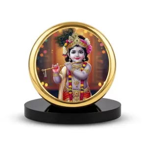 Car Dashboard/Table Top Lord Krishna Metal Golden Photo Stand 2x2 Inches, Compact & Stylish Spiritual Display For Car, Home & Office (Pack Of 1) (F24731) Car Dashboard/Table Top Lord Krishna Metal Golden Photo Stand 2x2 Inches, Compact & Stylish Spiritual Display For Car, Home & Office (Pack Of 1) (F24731)