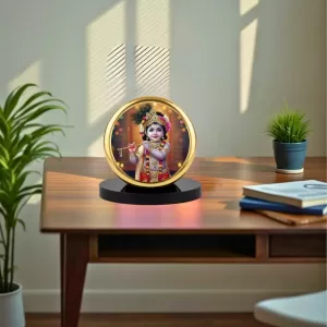 Car Dashboard/Table Top Lord Krishna Metal Golden Photo Stand 2x2 Inches, Compact & Stylish Spiritual Display For Car, Home & Office (Pack Of 1) (F24731) Car Dashboard/Table Top Lord Krishna Metal Golden Photo Stand 2x2 Inches, Compact & Stylish Spiritual Display For Car, Home & Office (Pack Of 1) (F24731)