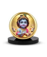 Car Dashboard/Table Top Bal Krishna Metal Golden Photo Stand  2x2 Inches, Compact & Stylish Spiritual Display For Car, Home & Office (Pack Of 1) (F24732)