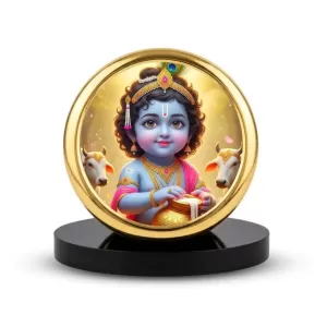 Car Dashboard/Table Top Bal Krishna Metal Golden Photo Stand 2x2 Inches, Compact & Stylish Spiritual Display For Car, Home & Office (Pack Of 1) (F24732) Car Dashboard/Table Top Bal Krishna Metal Golden Photo Stand 2x2 Inches, Compact & Stylish Spiritual Display For Car, Home & Office (Pack Of 1) (F24732)