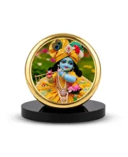 Car Dashboard/Table Top  Lord Krishna Metal Golden Photo Stand  2x2 Inches, Compact & Stylish Spiritual Display For Car, Home & Office (Pack Of 1) (F24733)