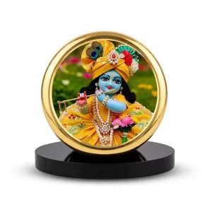 Car Dashboard/Table Top Lord Krishna Metal Golden Photo Stand 2x2 Inches, Compact & Stylish Spiritual Display For Car, Home & Office (Pack Of 1) (F24733) Car Dashboard/Table Top Lord Krishna Metal Golden Photo Stand 2x2 Inches, Compact & Stylish Spiritual Display For Car, Home & Office (Pack Of 1) (F24733)