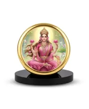 Car Dashboard/Table Top  Goddess Lakshmi Metal Golden Photo Stand  2x2 Inches, Compact & Stylish Spiritual Display For Car, Home & Office (Pack Of 1) (F24735)