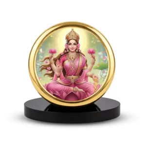 Car Dashboard/Table Top  Goddess Lakshmi Metal Golden Photo Stand  2x2 Inches, Compact & Stylish Spiritual Display For Car, Home & Office (Pack Of 1) (F24735)