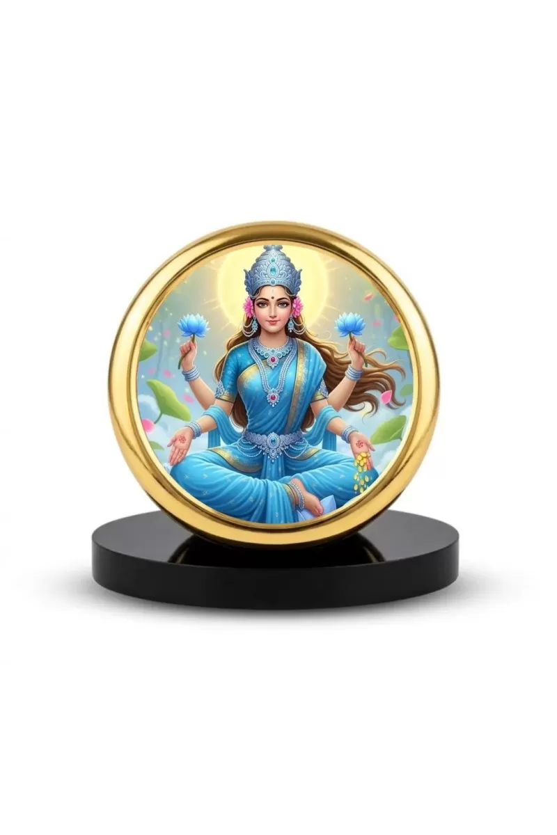 Car Dashboard/Table Top  Goddess Lakshmi Metal Golden Photo Stand  2x2 Inches, Compact & Stylish Spiritual Display For Car, Home & Office (Pack Of 1) (F24736)