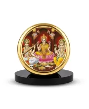 Car Dashboard/Table Top  Lakshmi, Saraswati, And Ganesha Metal Golden Photo Stand  2x2 Inches, Compact & Stylish Spiritual Display For Car, Home & Office (Pack Of 1) (F24738)