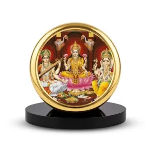 Car Dashboard/Table Top Lakshmi, Saraswati, And Ganesha Metal Golden Photo Stand 2x2 Inches, Compact & Stylish Spiritual Display For Car, Home & Office (Pack Of 1) (F24738) Car Dashboard/Table Top Lakshmi, Saraswati, And Ganesha Metal Golden Photo Stand 2x2 Inches, Compact & Stylish Spiritual Display For Car, Home & Office (Pack Of 1) (F24738)