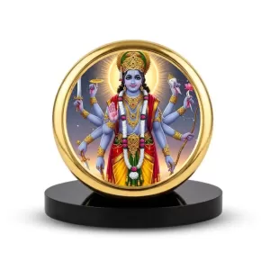 Car Dashboard/Table Top Lord Vishnu Metal Golden Photo Stand  2x2 Inches, Compact & Stylish Spiritual Display For Car, Home & Office (Pack Of 1) (F24739)