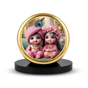 Car Dashboard/Table Top Little Radha Krishna Metal Golden Photo Stand 2x2 Inches, Compact & Stylish Spiritual Display For Car, Home & Office (Pack Of 1) (F24740) Car Dashboard/Table Top Little Radha Krishna Metal Golden Photo Stand 2x2 Inches, Compact & Stylish Spiritual Display For Car, Home & Office (Pack Of 1) (F24740)