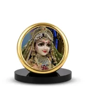 Car Dashboard/Table Top Shree Radha Rani Metal Golden Photo Stand  2x2 Inches, Compact & Stylish Spiritual Display For Car, Home & Office (Pack Of 1) (F24744)