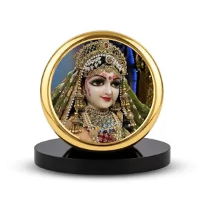 Car Dashboard/Table Top Shree Radha Rani Metal Golden Photo Stand  2x2 Inches, Compact & Stylish Spiritual Display For Car, Home & Office (Pack Of 1) (F24744)