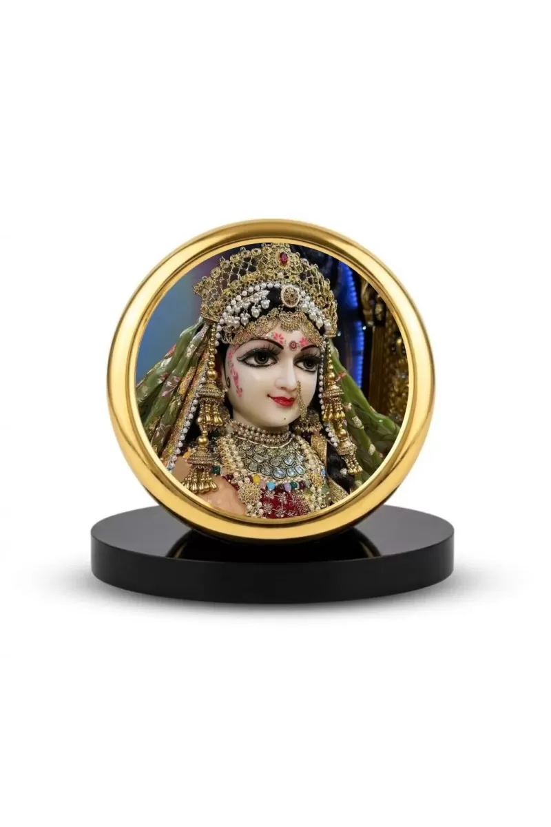 Car Dashboard/Table Top Shree Radha Rani Metal Golden Photo Stand  2x2 Inches, Compact & Stylish Spiritual Display For Car, Home & Office (Pack Of 1) (F24744)