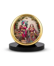 Car Dashboard/Table Top Radha And Krishna Metal Golden Photo Stand  2x2 Inches, Compact & Stylish Spiritual Display For Car, Home & Office (Pack Of 1) (F24742)