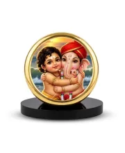 Car Dashboard/Table Top Lord Ganesha And Lord Murugan Metal Golden Photo Stand  2x2 Inches, Compact & Stylish Spiritual Display For Car, Home & Office (Pack Of 1) (F24745)