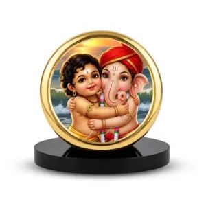 Car Dashboard/Table Top Lord Ganesha And Lord Murugan Metal Golden Photo Stand 2x2 Inches, Compact & Stylish Spiritual Display For Car, Home & Office (Pack Of 1) (F24745) Car Dashboard/Table Top Lord Ganesha And Lord Murugan Metal Golden Photo Stand 2x2 Inches, Compact & Stylish Spiritual Display For Car, Home & Office (Pack Of 1) (F24745)