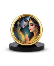 Car Dashboard/Table Top Radha And Krishna Metal Golden Photo Stand  2x2 Inches, Compact & Stylish Spiritual Display For Car, Home & Office (Pack Of 1) (F24741)
