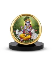 Car Dashboard/Table Top  Lord Krishna Metal Golden Photo Stand  2x2 Inches, Compact & Stylish Spiritual Display For Car, Home & Office (Pack Of 1) (F24746)