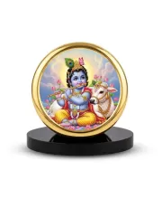 Car Dashboard/Table Top  Lord Krishna Metal Golden Photo Stand  2x2 Inches, Compact & Stylish Spiritual Display For Car, Home & Office (Pack Of 1) (F24747)