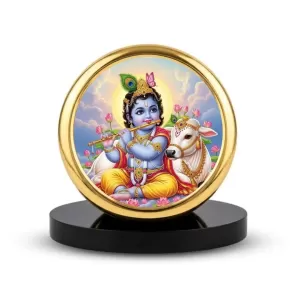 Car Dashboard/Table Top Lord Krishna Metal Golden Photo Stand 2x2 Inches, Compact & Stylish Spiritual Display For Car, Home & Office (Pack Of 1) (F24747) Car Dashboard/Table Top Lord Krishna Metal Golden Photo Stand 2x2 Inches, Compact & Stylish Spiritual Display For Car, Home & Office (Pack Of 1) (F24747)