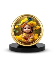 Car Dashboard/Table Top  Little Krishna Metal Golden Photo Stand  2x2 Inches, Compact & Stylish Spiritual Display For Car, Home & Office (Pack Of 1) (F24748)