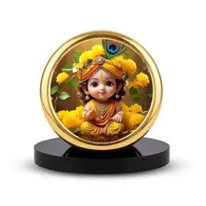 Car Dashboard/Table Top Little Krishna Metal Golden Photo Stand 2x2 Inches, Compact & Stylish Spiritual Display For Car, Home & Office (Pack Of 1) (F24748) Car Dashboard/Table Top Little Krishna Metal Golden Photo Stand 2x2 Inches, Compact & Stylish Spiritual Display For Car, Home & Office (Pack Of 1) (F24748)