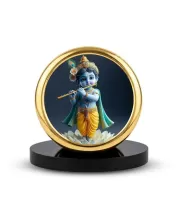 Car Dashboard/Table Top  Lord Krishna Metal Golden Photo Stand  2x2 Inches, Compact & Stylish Spiritual Display For Car, Home & Office (Pack Of 1) (F24749)