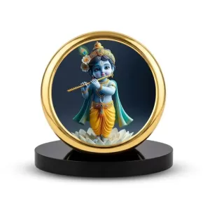 Car Dashboard/Table Top Lord Krishna Metal Golden Photo Stand 2x2 Inches, Compact & Stylish Spiritual Display For Car, Home & Office (Pack Of 1) (F24749) Car Dashboard/Table Top Lord Krishna Metal Golden Photo Stand 2x2 Inches, Compact & Stylish Spiritual Display For Car, Home & Office (Pack Of 1) (F24749)