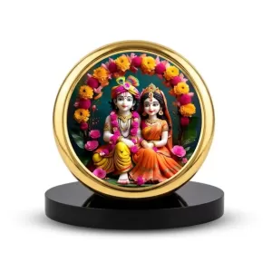 Car Dashboard/Table Top Radha Krishna Metal Golden Photo Stand 2x2 Inches, Compact & Stylish Spiritual Display For Car, Home & Office (Pack Of 1) (F24750) Car Dashboard/Table Top Radha Krishna Metal Golden Photo Stand 2x2 Inches, Compact & Stylish Spiritual Display For Car, Home & Office (Pack Of 1) (F24750)