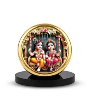 Car Dashboard/Table Top  Radha Krishna Metal Golden Photo Stand  2x2 Inches, Compact & Stylish Spiritual Display For Car, Home & Office (Pack Of 1) (F24751)