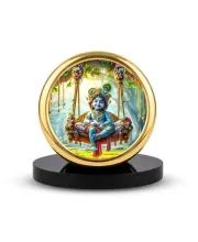 Car Dashboard/Table Top Bal Krishna  Metal Golden Photo Stand  2x2 Inches, Compact & Stylish Spiritual Display For Car, Home & Office (Pack Of 1) (F24752)