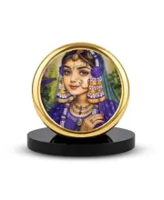 Car Dashboard/Table Top  Radha Rani Metal Golden Photo Stand  2x2 Inches, Compact & Stylish Spiritual Display For Car, Home & Office (Pack Of 1) (F24753)