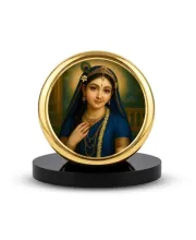 Car Dashboard/Table Top  Radha Rani Metal Golden Photo Stand  2x2 Inches, Compact & Stylish Spiritual Display For Car, Home & Office (Pack Of 1) (F24754)