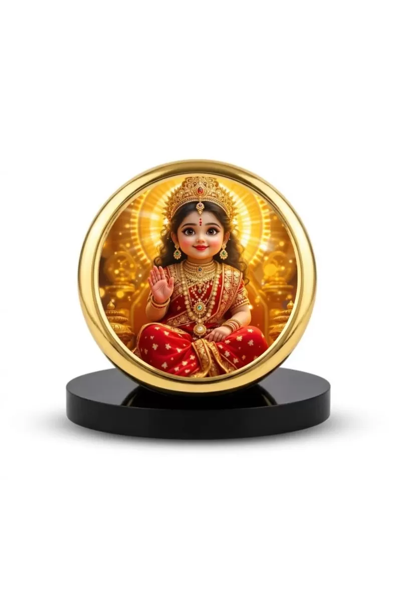 Car Dashboard/Table Top Goddess Lakshmi Metal Golden Photo Stand  2x2 Inches, Compact & Stylish Spiritual Display For Car, Home & Office (Pack Of 1) (F24756)