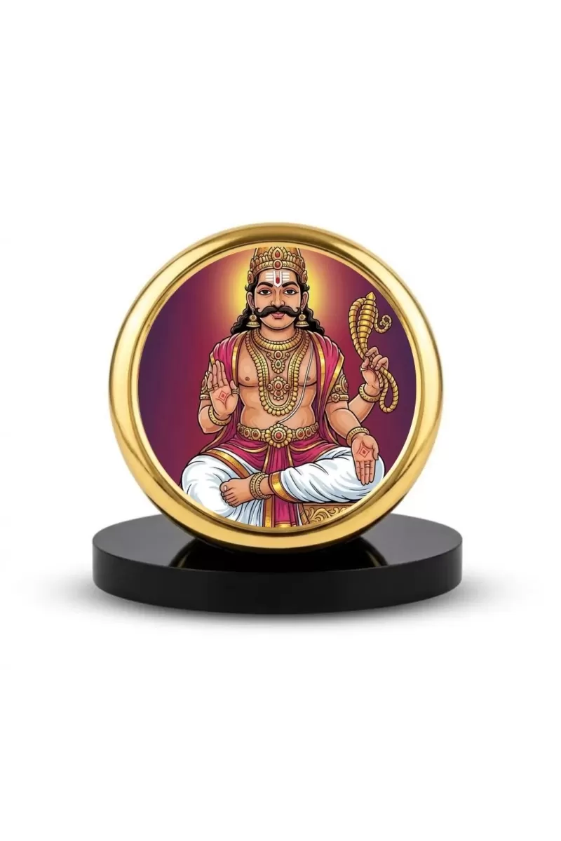 Car Dashboard/Table Top Lord Karuppasamy Metal Golden Photo Stand  2x2 Inches, Compact & Stylish Spiritual Display For Car, Home & Office (Pack Of 1) (F24763)