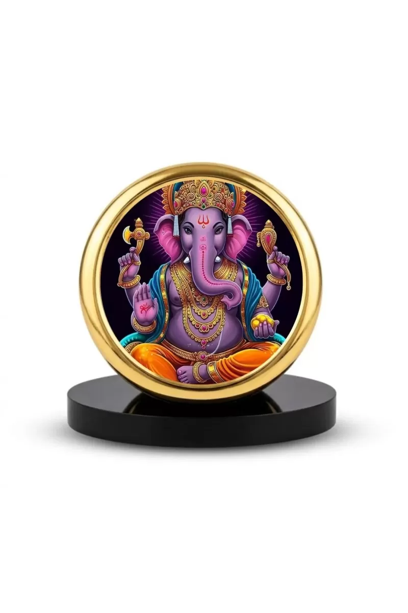 Car Dashboard/Table Top Lord Ganesha Metal Golden Photo Stand  2x2 Inches, Compact & Stylish Spiritual Display For Car, Home & Office (Pack Of 1) (F24764)